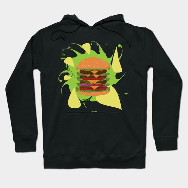 Big Burger Fast Food Graphic Abstract Artistic Double Burger Hoodie by TeeFusion-Hub